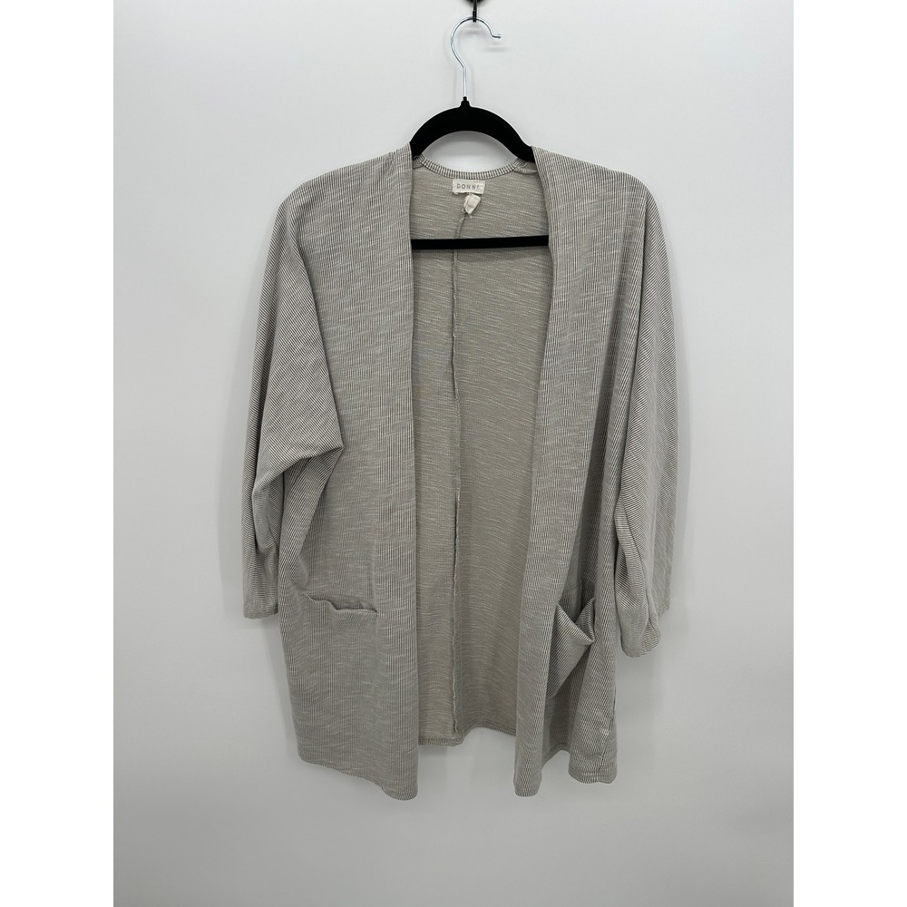 DONNI Gray Ribbed Open Front Cardigan Womens Relaxed Draped Lightweight Casual